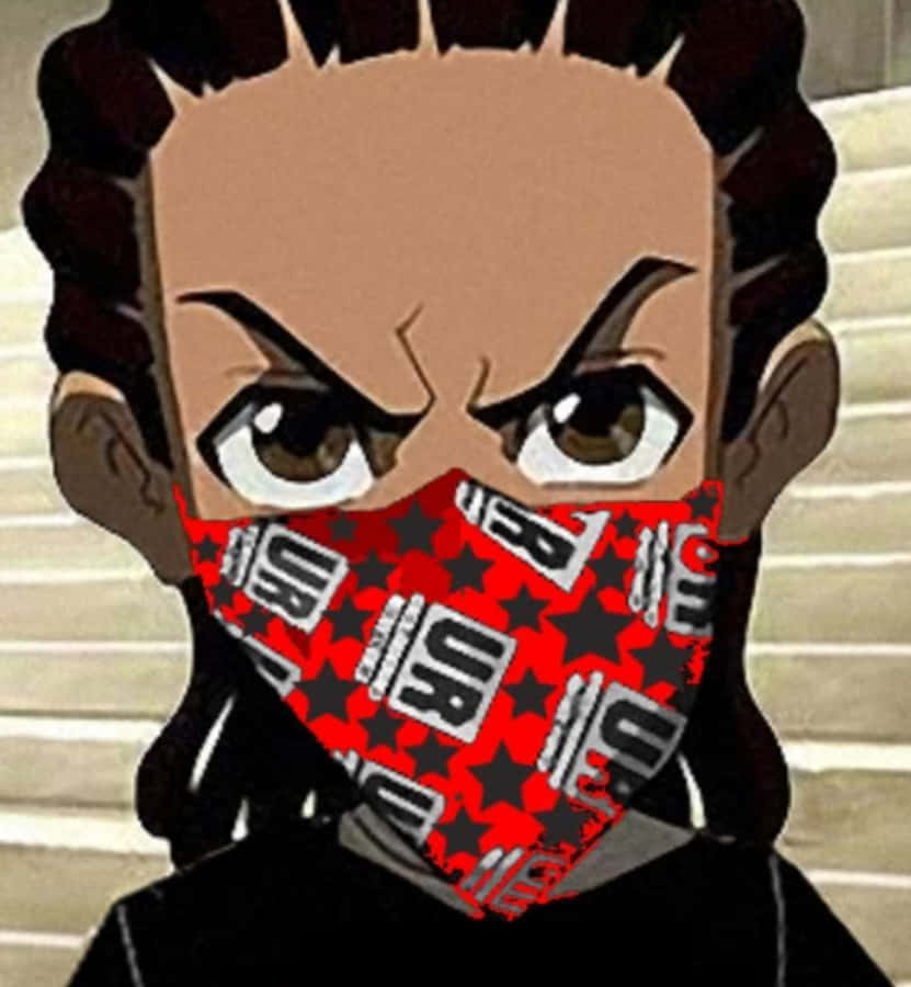 「非傳統的兄弟情誼」 壁紙 — 一個擁有尖刺頭髮和憤怒眼睛的動漫角色，戴著紅色黑色星星圖案的面罩。
