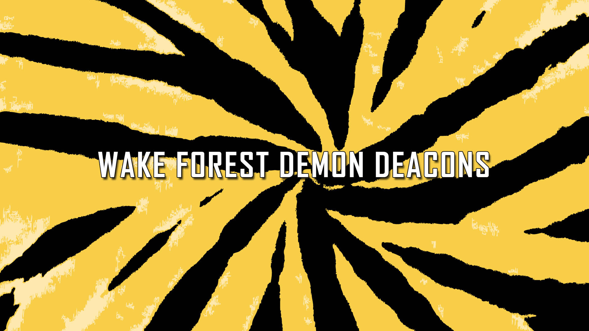 大膽的黃色和黑色老虎條紋背景，帶有白色 Wake Forest Demon Deacons 文字。