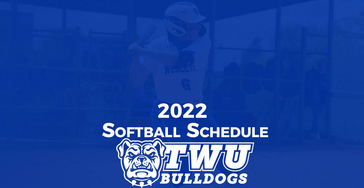 2022 TWU Bulldogs 壘球賽程海報，運動員正在動作中。