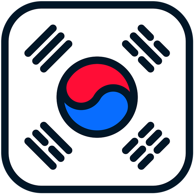 韓國國旗圖形 壁紙 — 一個極簡的數碼圖標，展示南韓國旗，帶有鮮明的紅藍陰陽和黑色八卦，背景為白色。