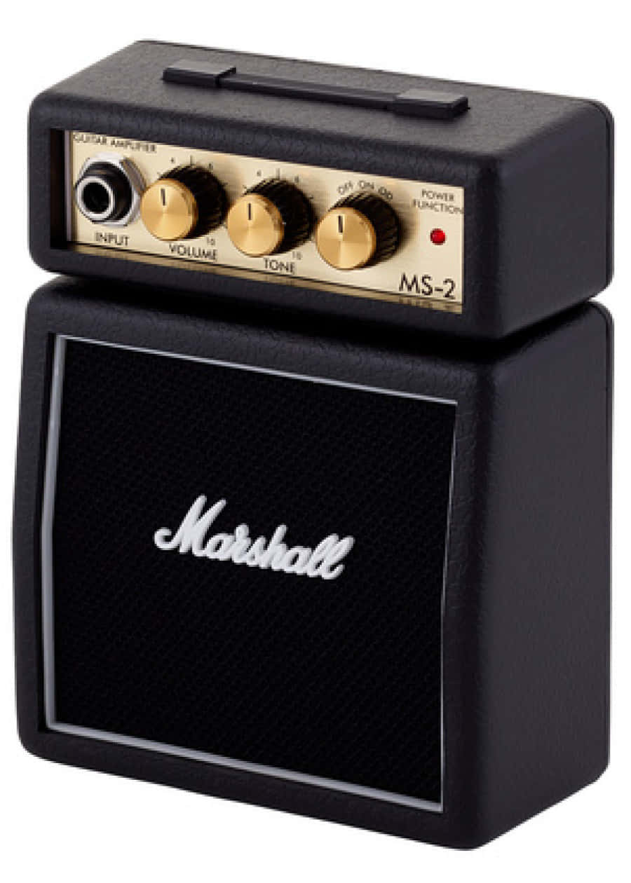 黑色Marshall MS-2結他擴音器，帶有金色旋鈕和白色標誌。