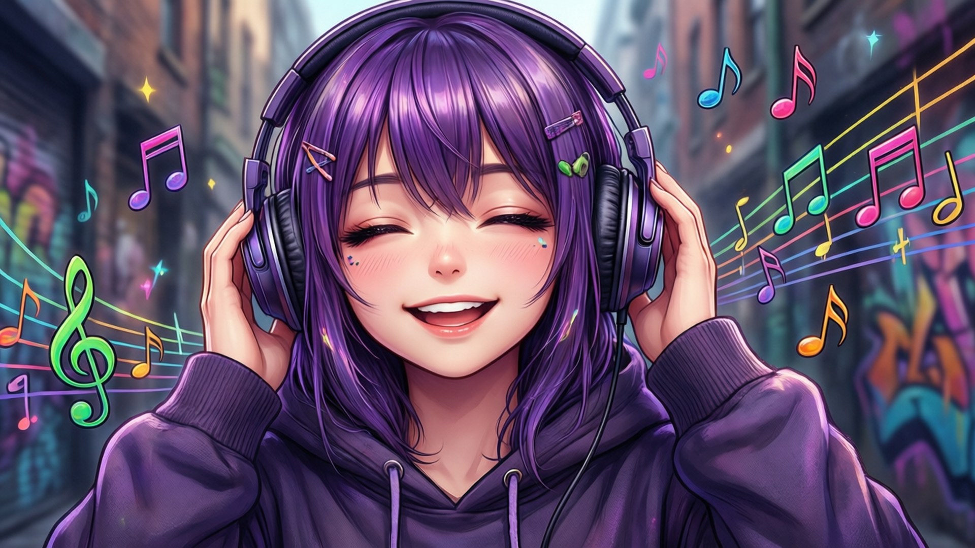 音樂愛好者動漫少女 壁紙