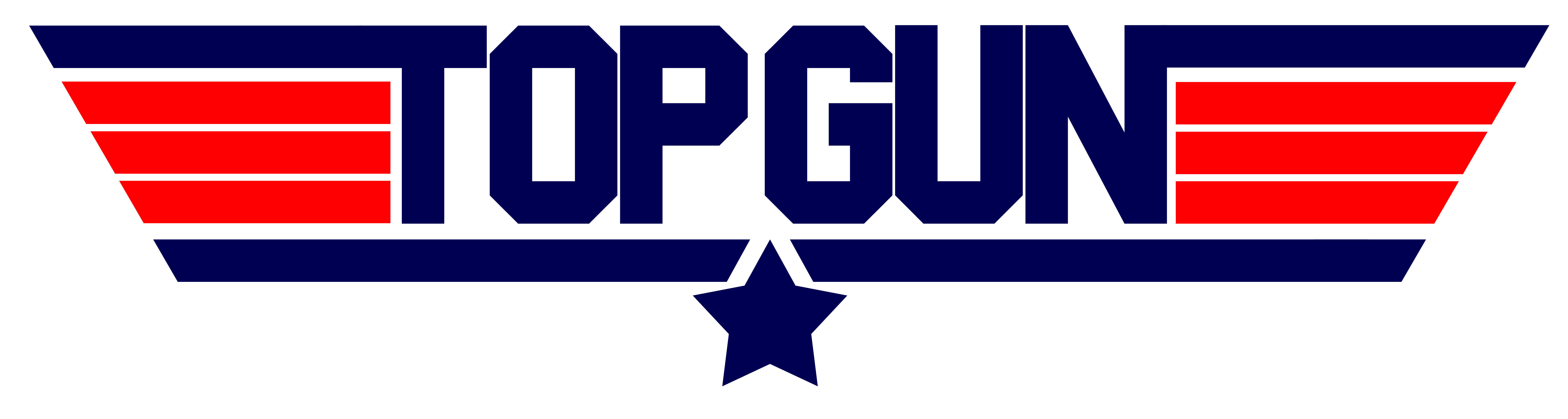 Topgun 標誌，帶有藍色文字、紅色條紋和一顆星星。