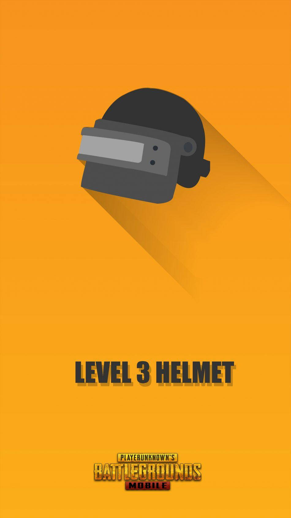 來自 PUBG Mobile 的黑色 Level 3 頭盔，橙色背景，附文字。
