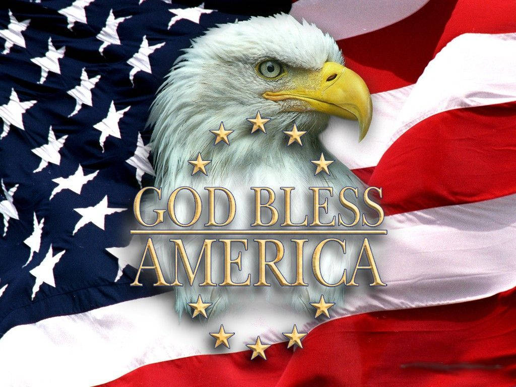 白頭鷹與「God Bless America」文字在美國國旗背景上。