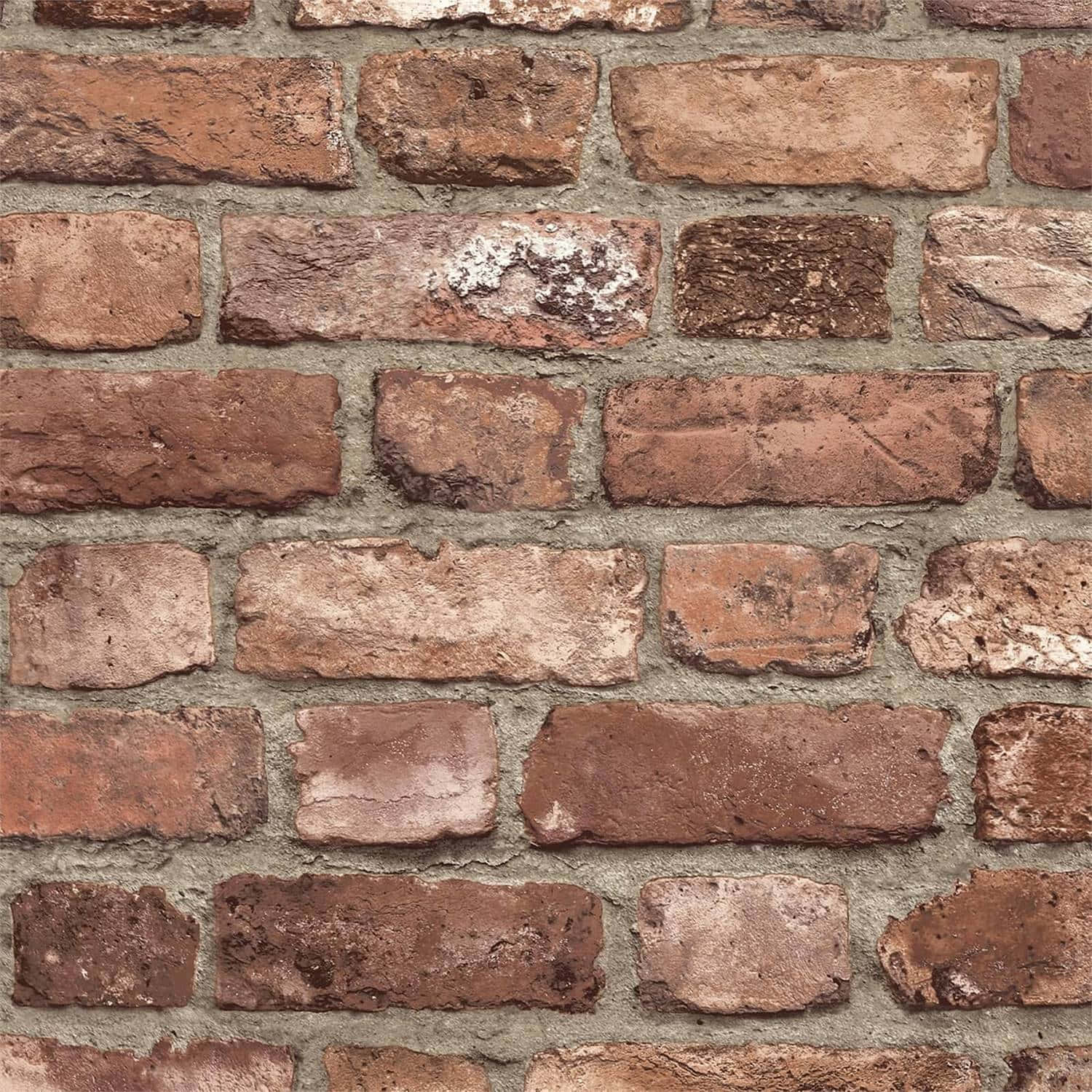 Brown Brick 桌布 壁紙 — 風化紅磚牆近距離特寫，灰色砂漿顯示紋理與歲月痕跡。