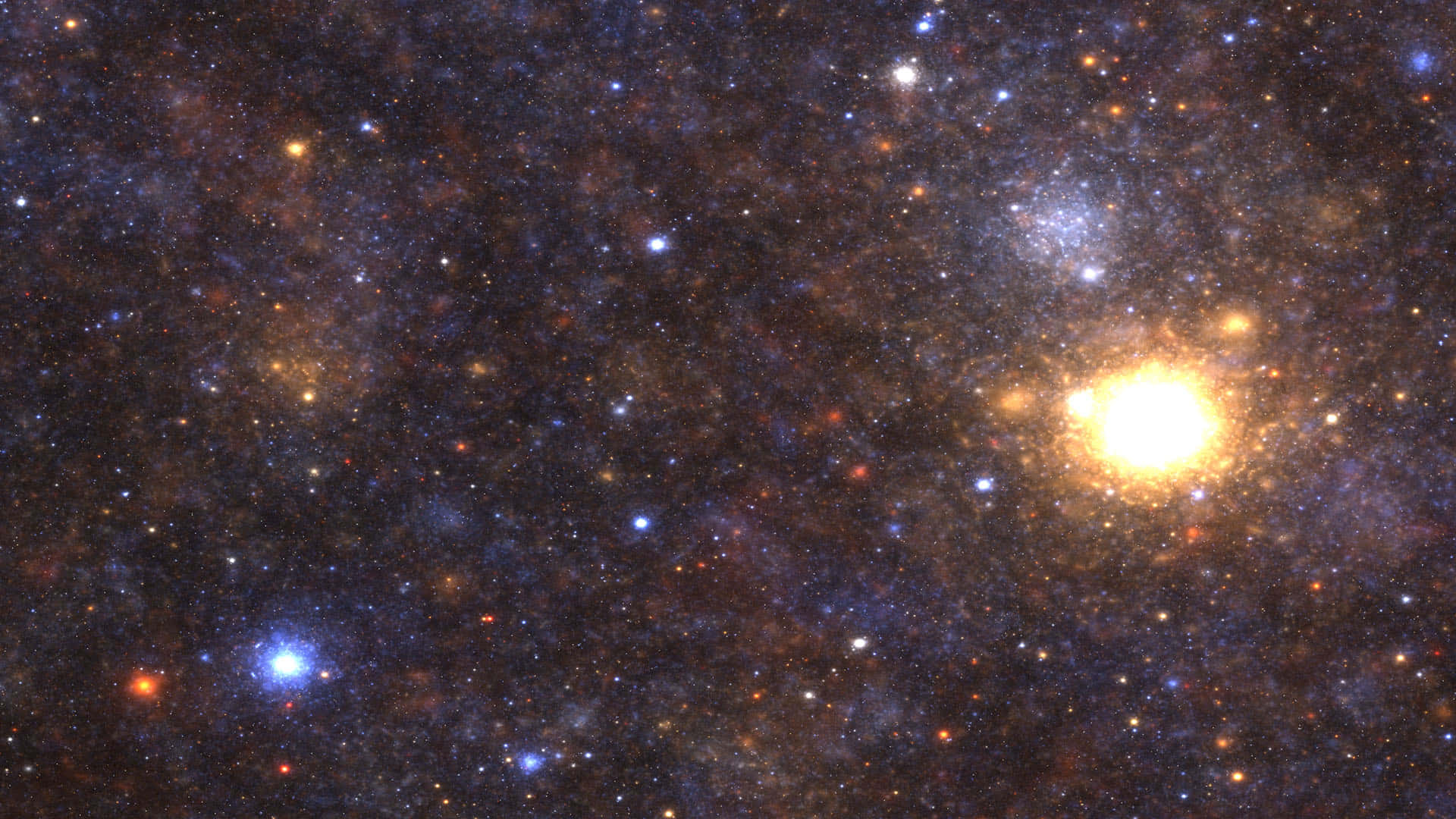 在深空中帶有發光核心和散落星星的充滿活力的星系。