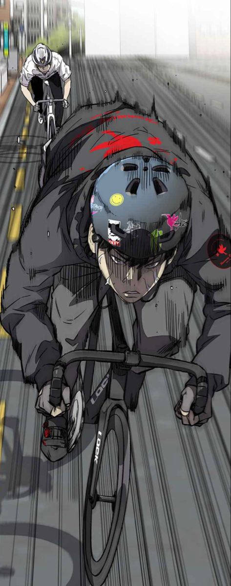 兩位單車手在道路上競賽，帶有動態模糊效果。