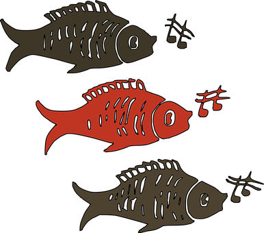 三條魚插畫，風格簡約，色彩鮮明，適合用作裝飾或設計元素。