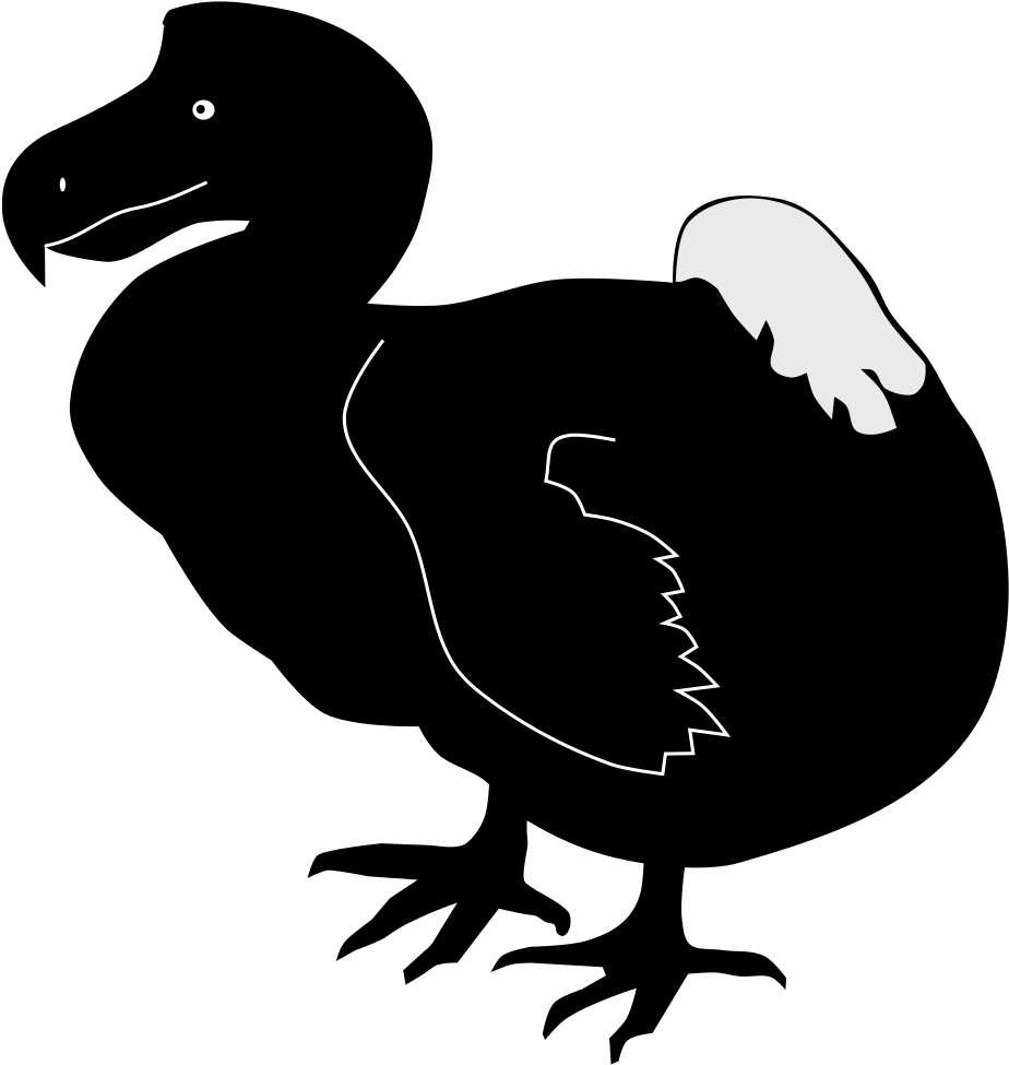 風格化渡渡鳥插畫 壁紙 — 在純黑色背景上，一隻風格化的鳥在飛翔的極簡白色線條畫。