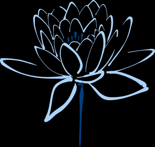 風格化蓮花藝術 壁紙 — 一朵在純黑背景上以光線勾勒的發光藍色蓮花。