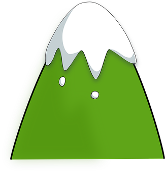 風格化雪頂山峰圖示 壁紙 — 一個風格化的綠色山峰，帶有白色雪帽和兩個類似眼睛的小白點。