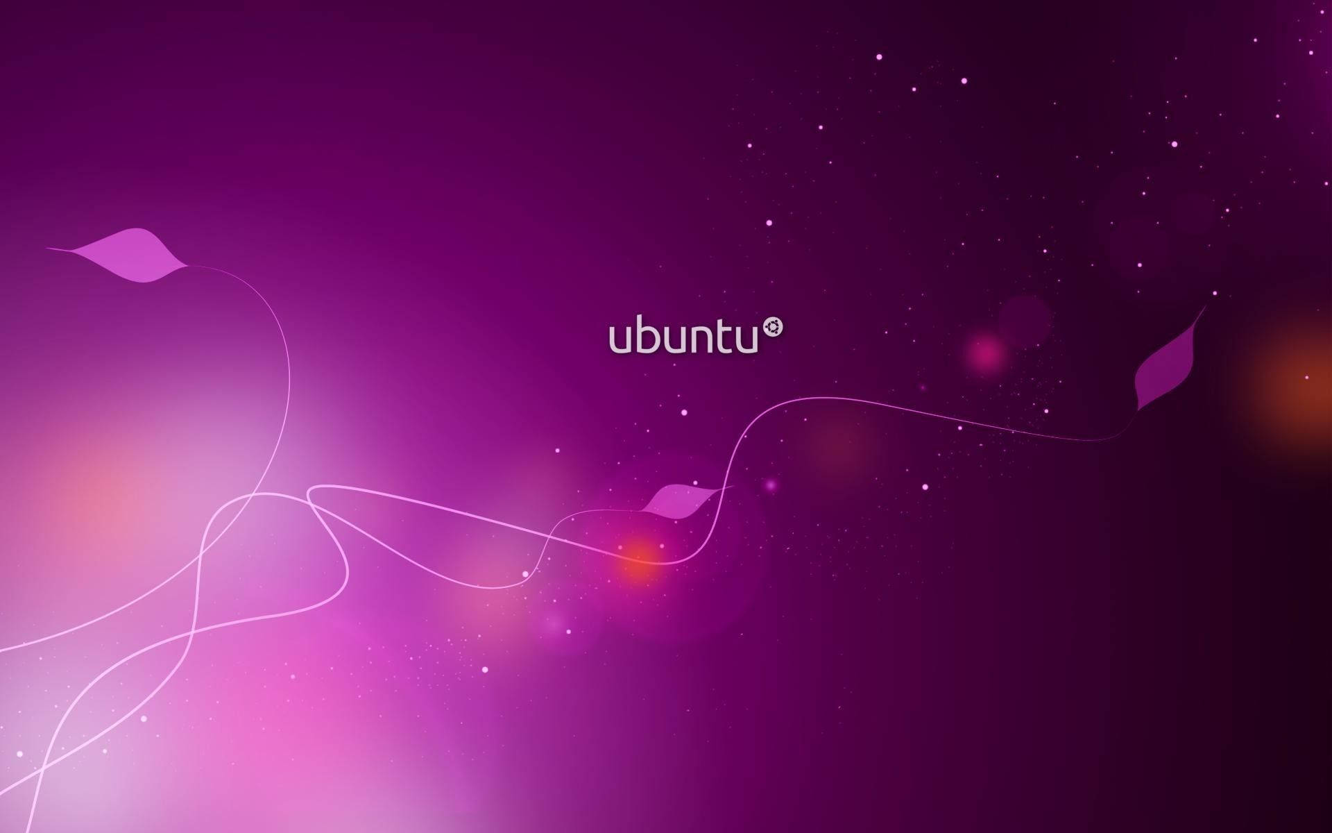 Ubuntu標誌，帶有流動的白線和紫色宇宙背景。