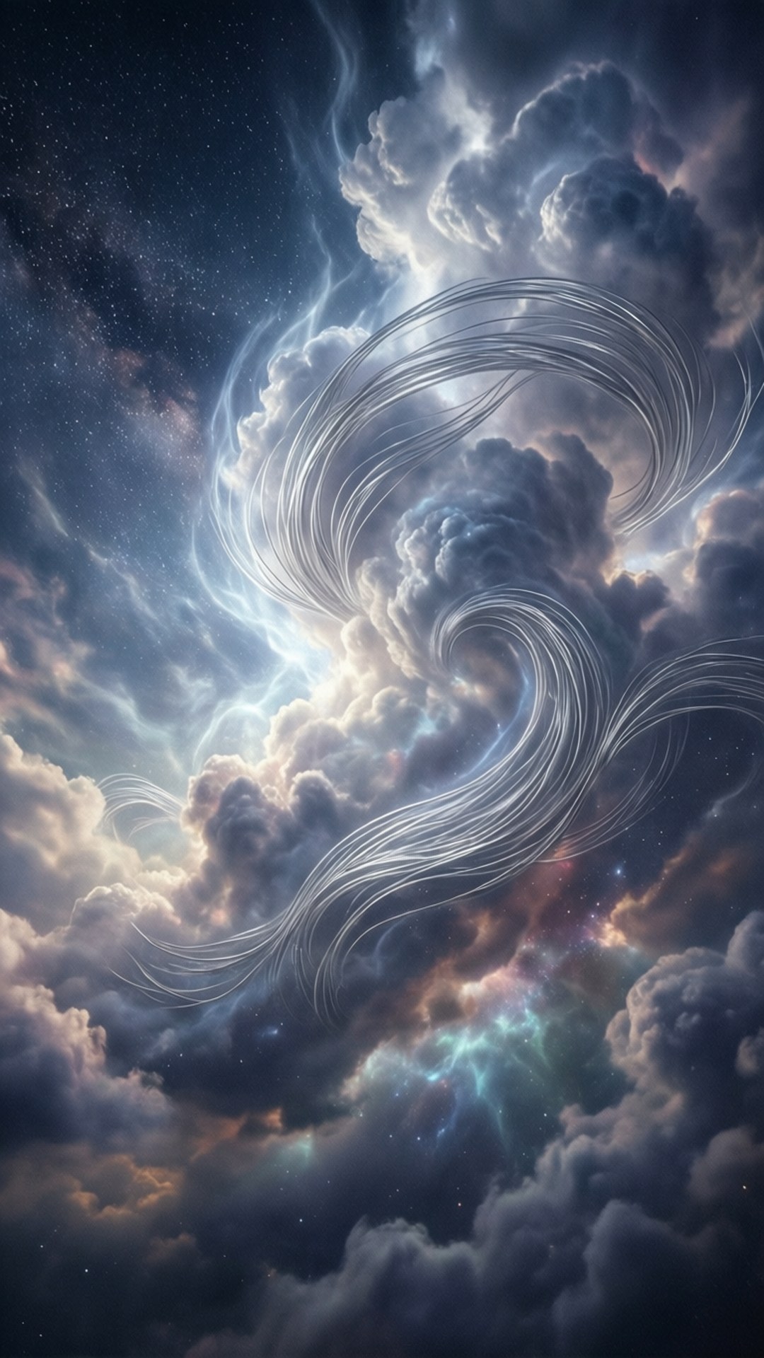 發光的宇宙能量在深邃太空的戲劇性星雲中流動。