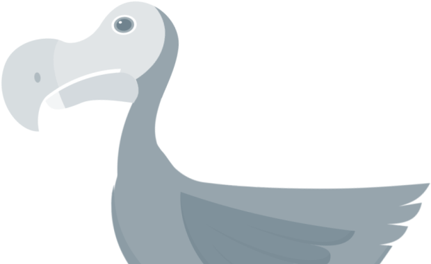 风格化渡渡鸟插图 壁紙 — 一隻風格化的灰色渡渡鳥，擁有彎曲的喙和簡單的眼睛，在黑色背景上以側面顯示。