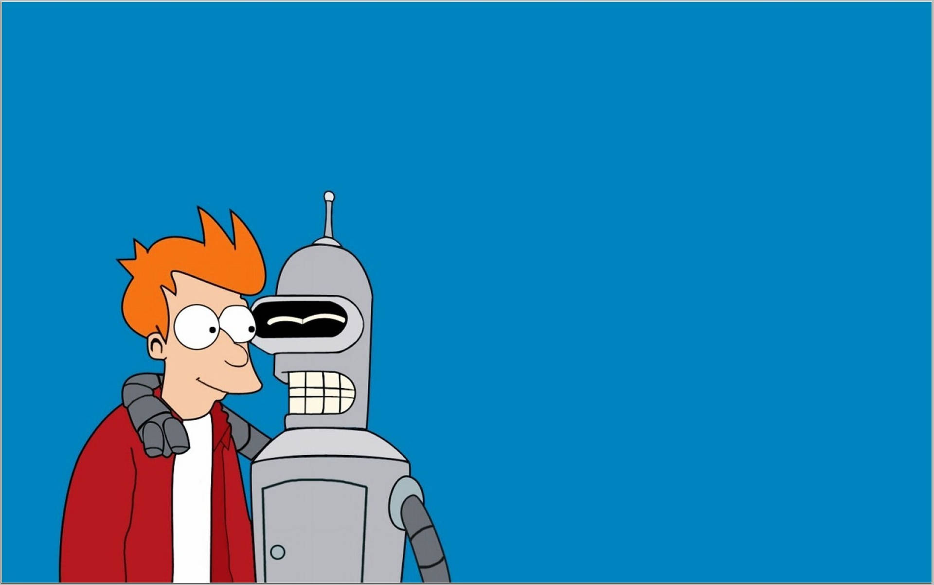 《飛出個未來》的 Fry 和 Bender 站在藍色背景前。