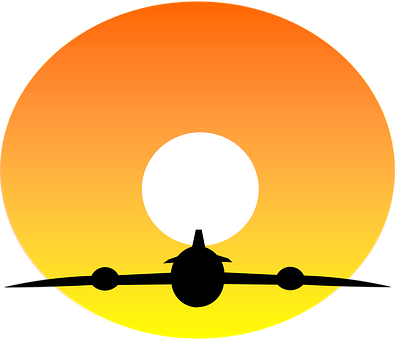 飛機剪影夕陽