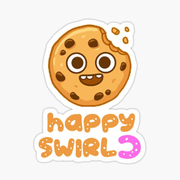 一個微笑的卡通曲奇，下方有文字 happy swirl。