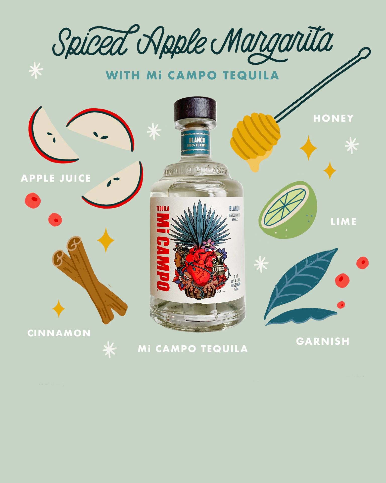 使用 Mi Campo 龍舌蘭酒和裝飾的香料蘋果瑪格麗特插圖食譜。
