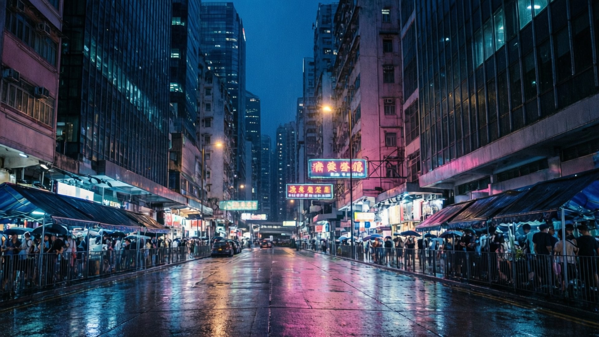 香港霓虹雨夜 壁紙