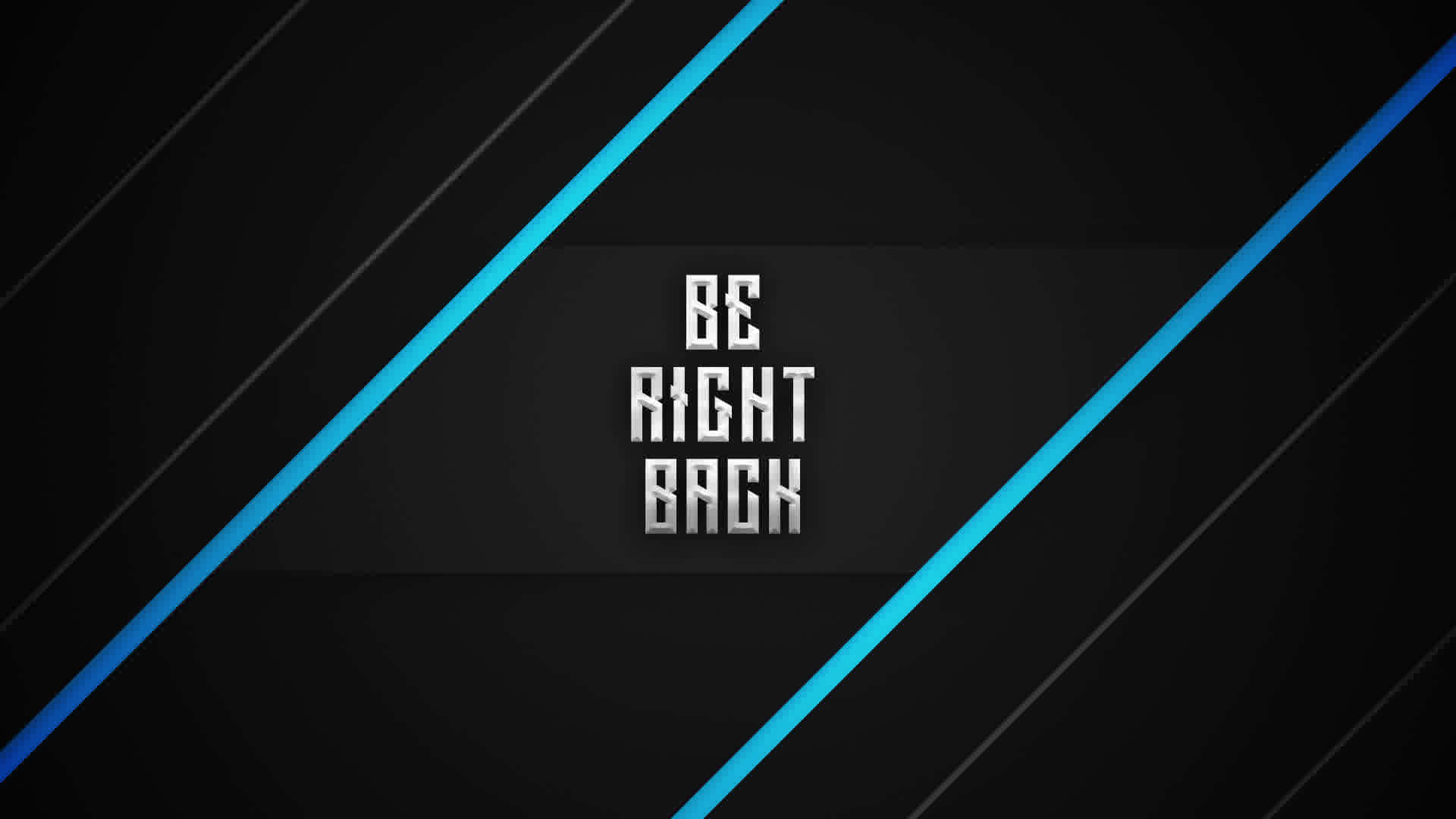 黑色背景上帶有藍色斜條紋的「be right back」文字圖形