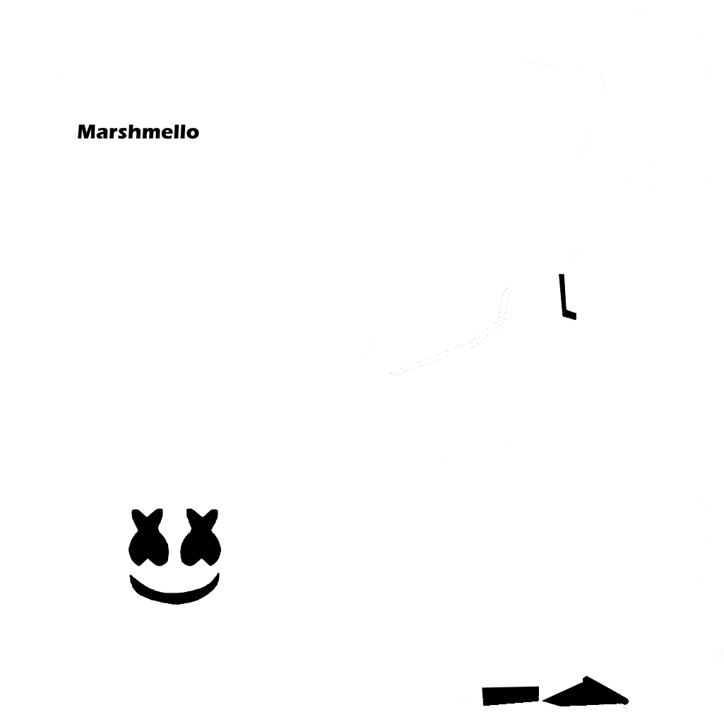 馬希梅洛頭盔紙藝模板 壁紙 — Marshmello 標誌性頭盔和身體剪影的黑白散落圖案。