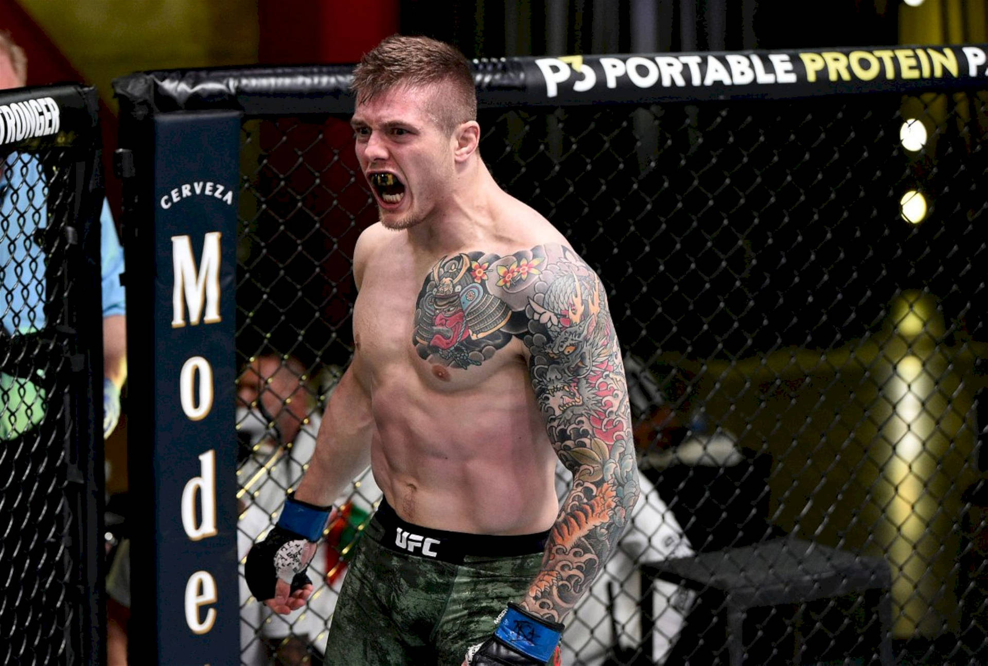 紋身MMA拳手喺UFC八角籠內咆哮。