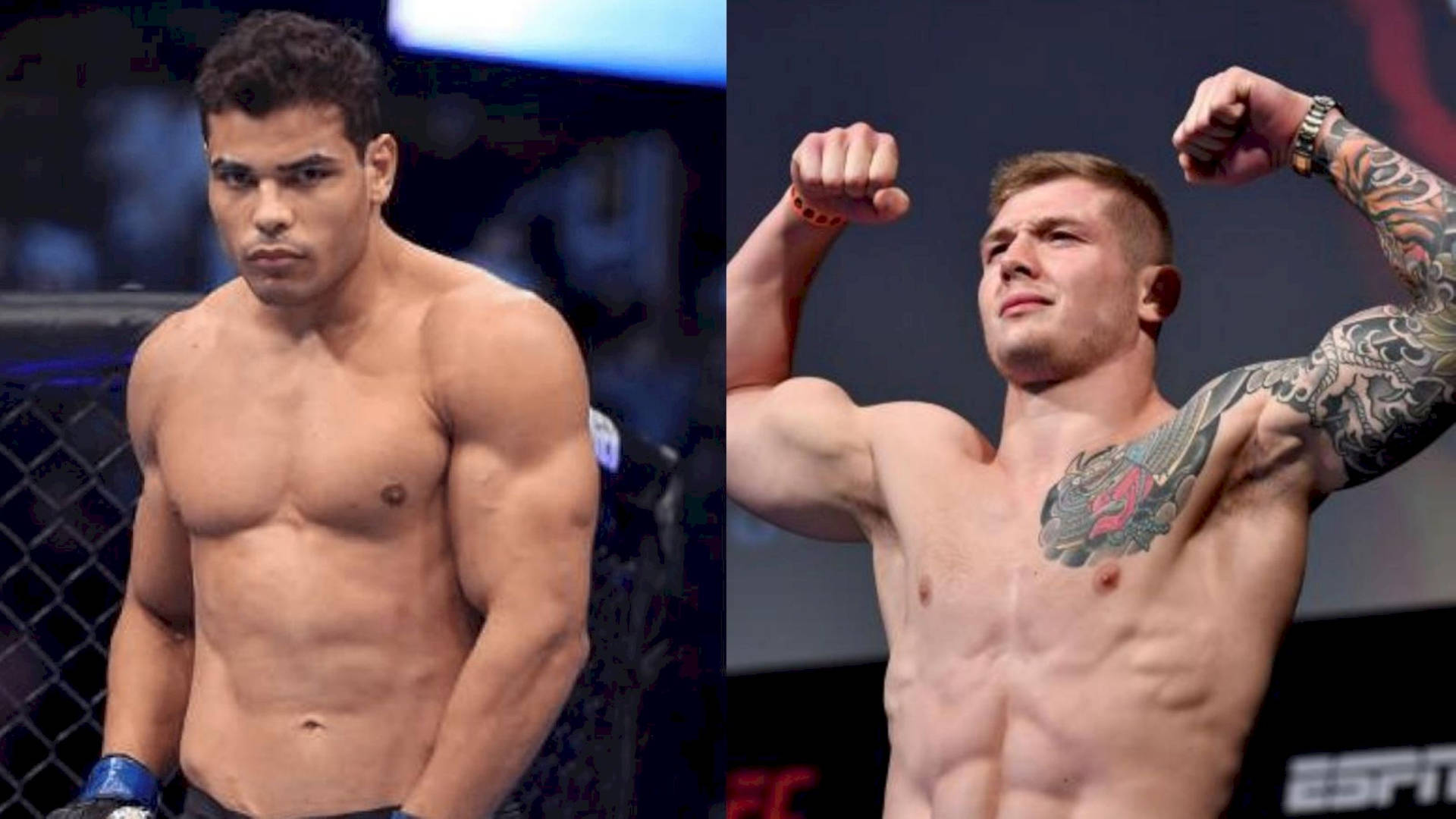兩名MMA拳手，一人準備就緒，另一人在八角籠中慶祝勝利。