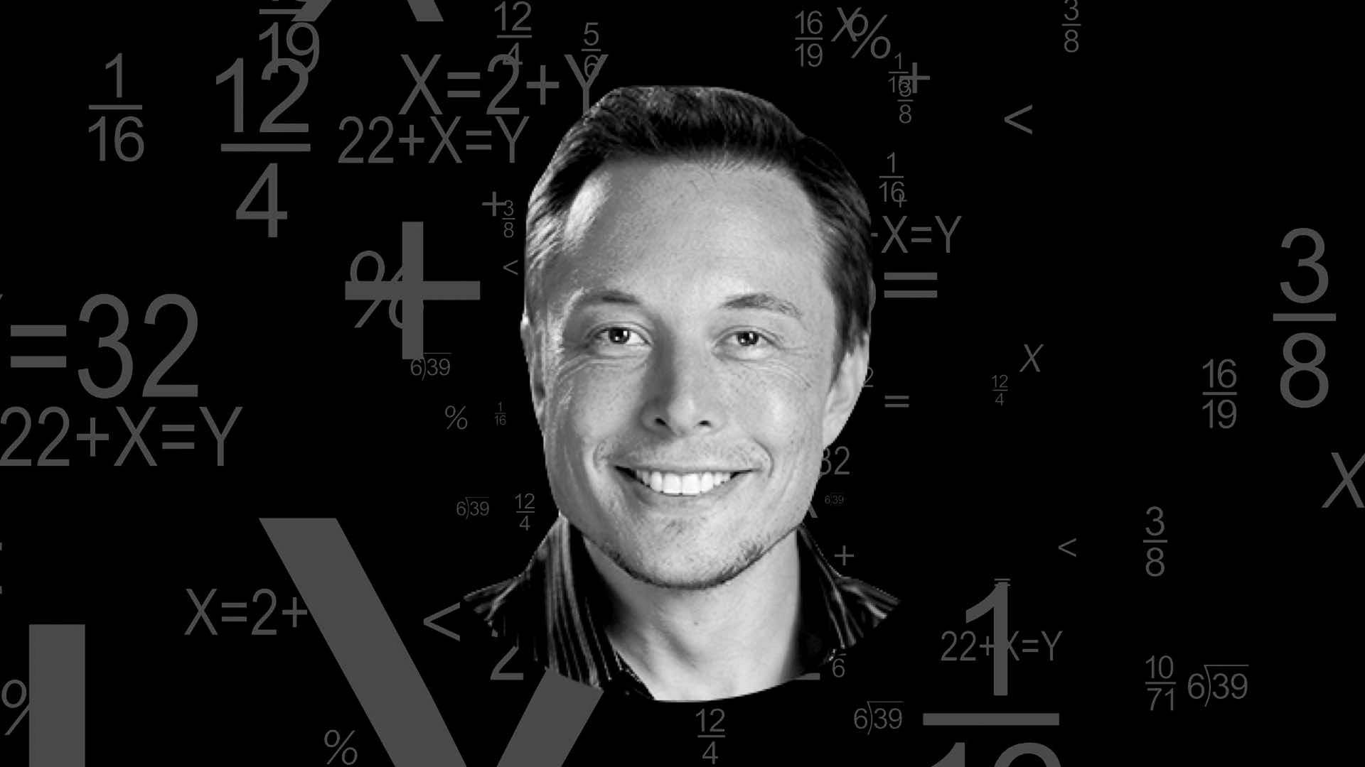 一個微笑男子的肖像，周圍有漂浮的數學方程式。 — 馬斯克 壁紙