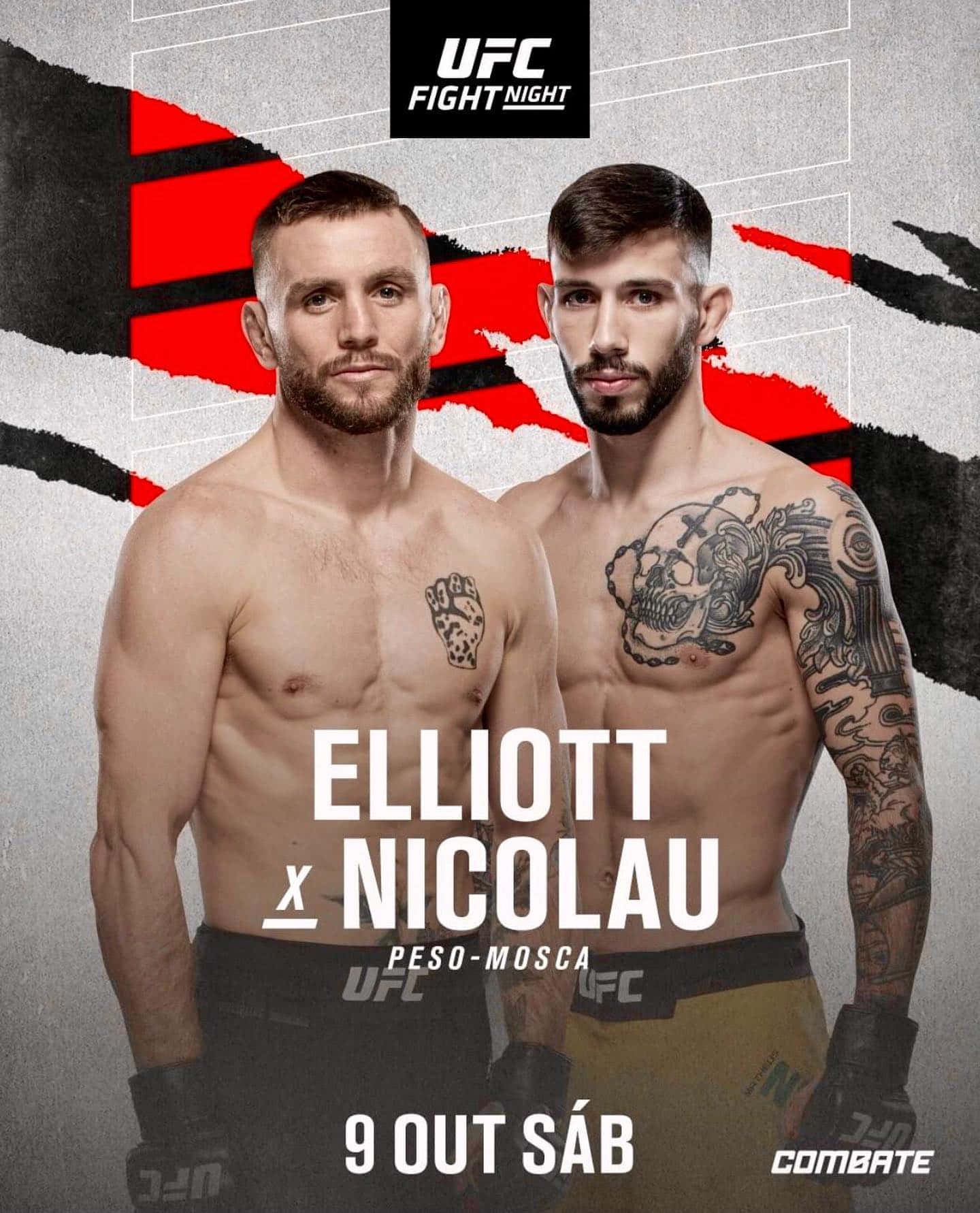兩名紋身、赤裸上身的男性MMA拳手為UFC對戰海報站立。