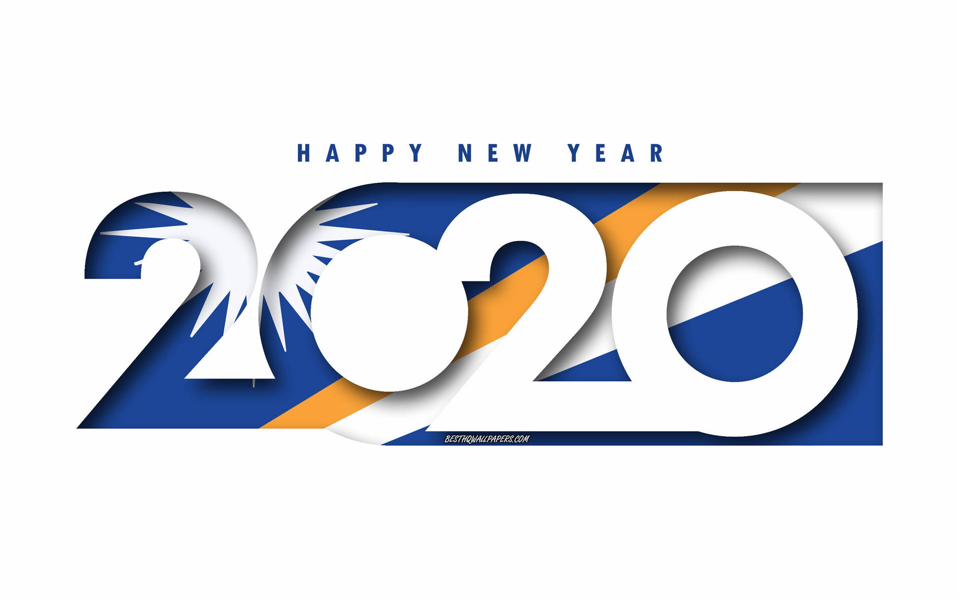 Happy New Year 2020 圖形，採用藍橙色幾何設計