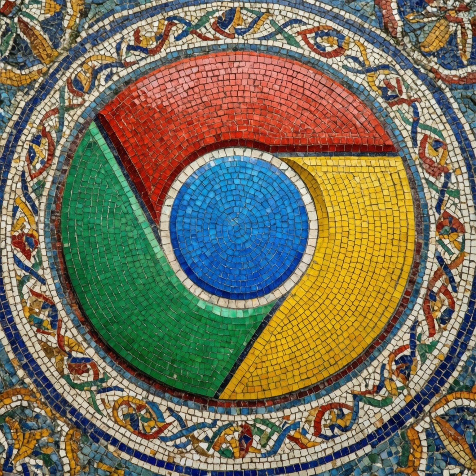 由彩色馬賽克瓷磚製成的圓形Google Chrome標誌