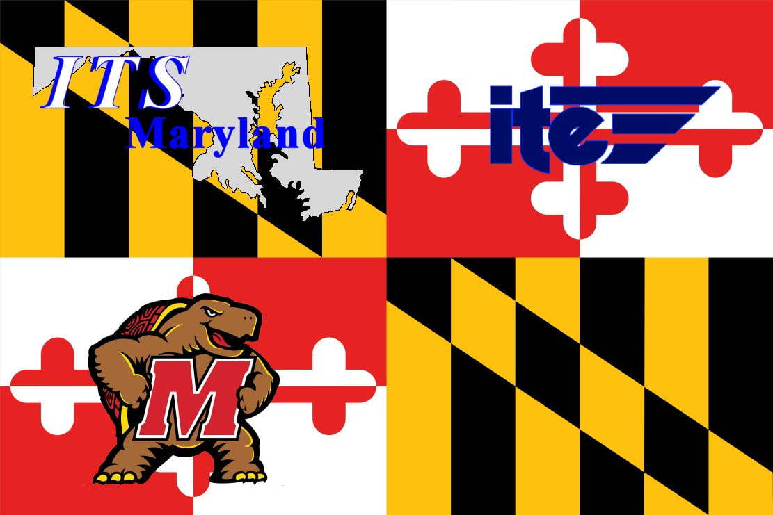 馬里蘭州旗圖案與ITS Maryland和龜吉祥物標誌。