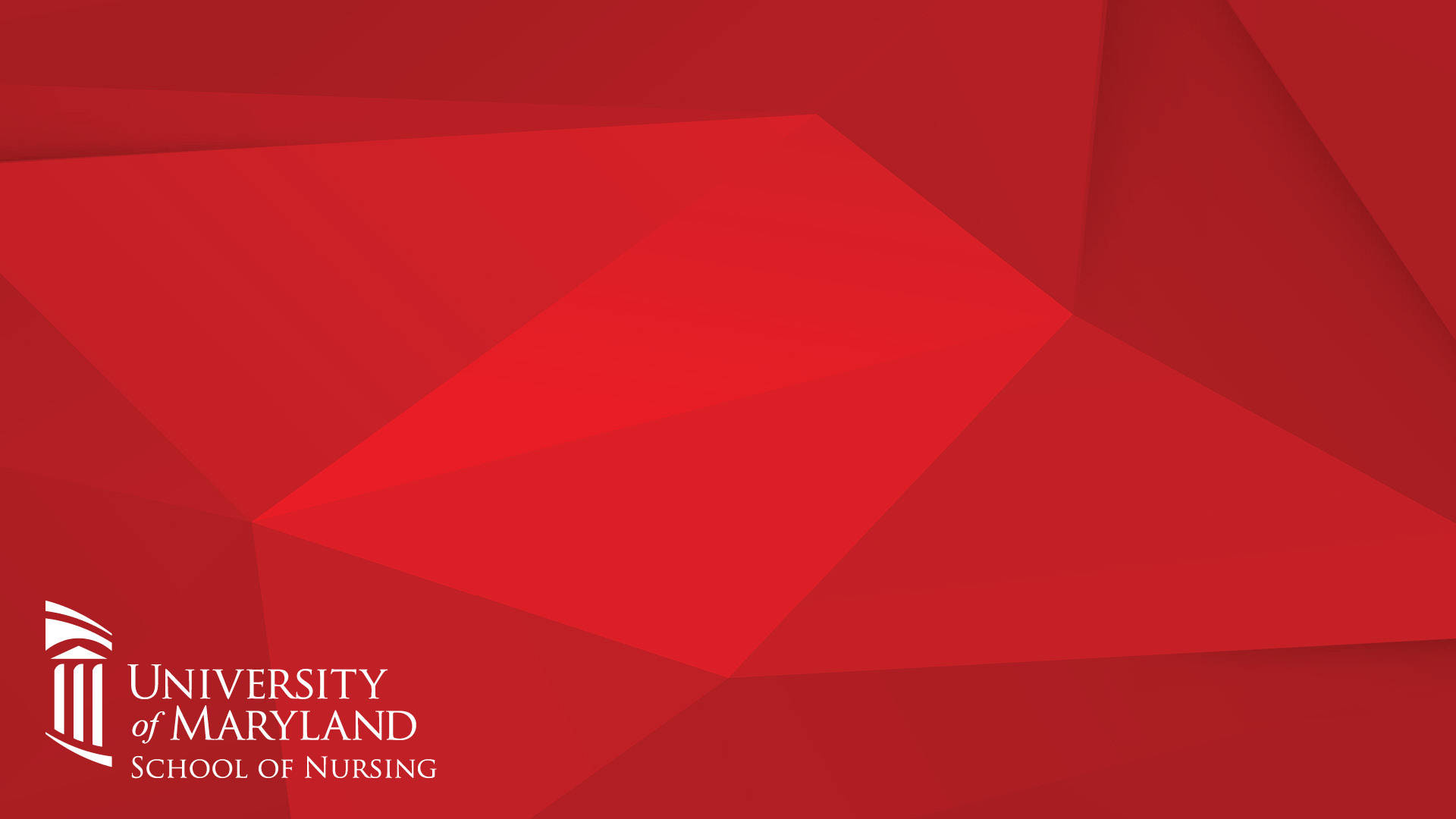 紅色幾何抽象背景，帶有University of Maryland School of Nursing標誌