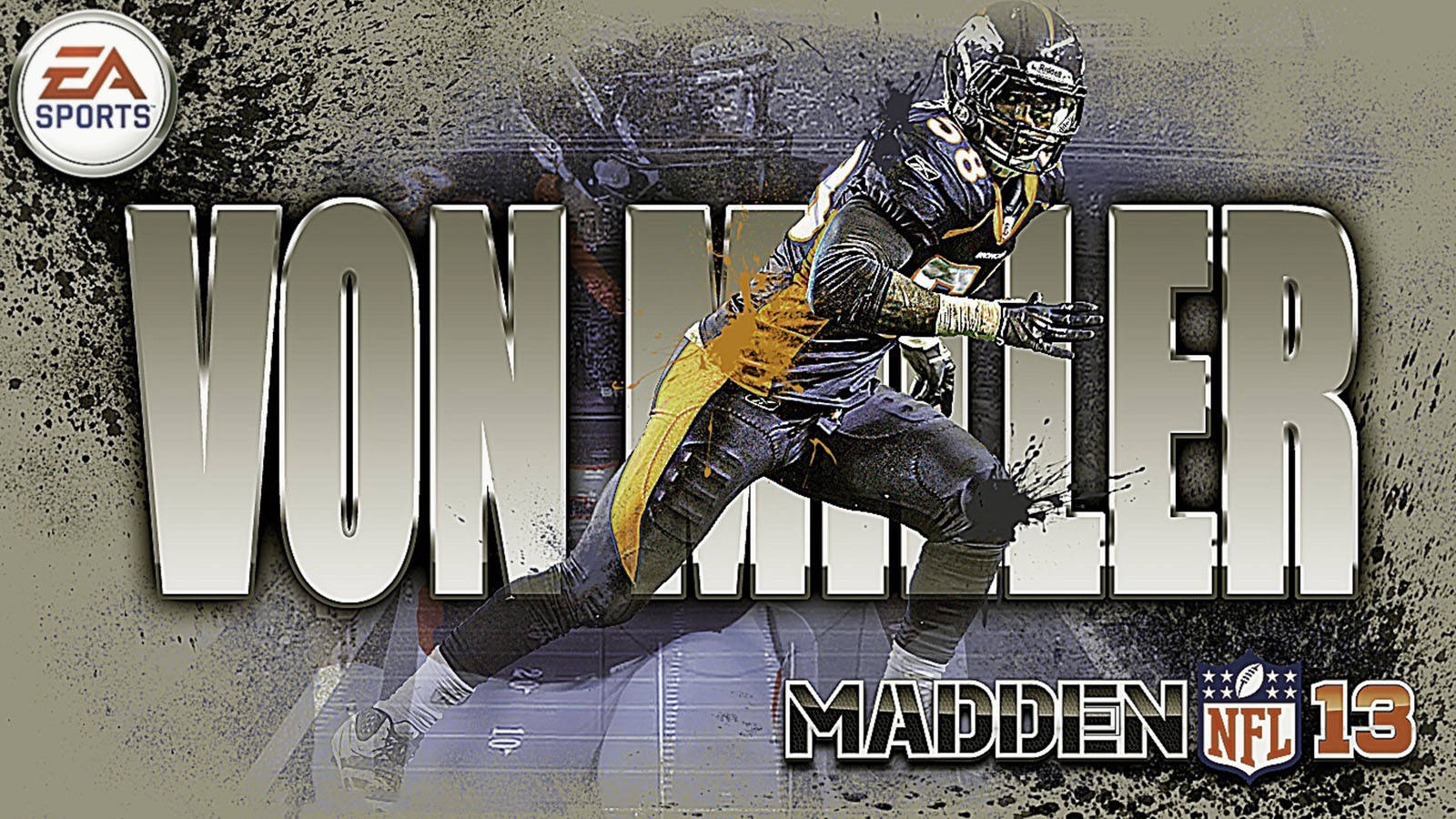Von Miller 在《Madden NFL 13》遊戲封面藝術中的動態奔跑姿勢。 — 馮·米勒 壁紙