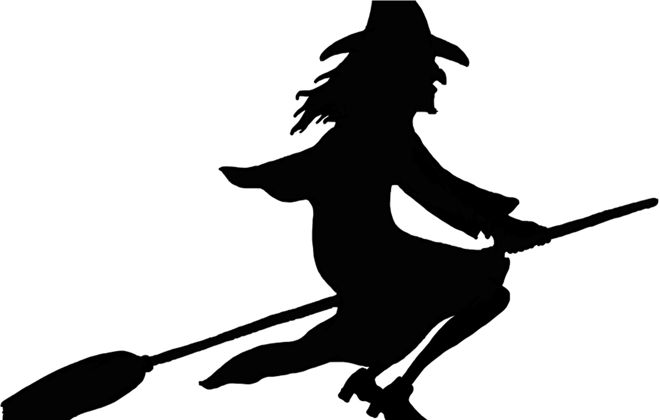 騎掃帚的女巫剪影 壁紙 — 一個女巫騎著掃帚在黑暗夜空中的模糊剪影。