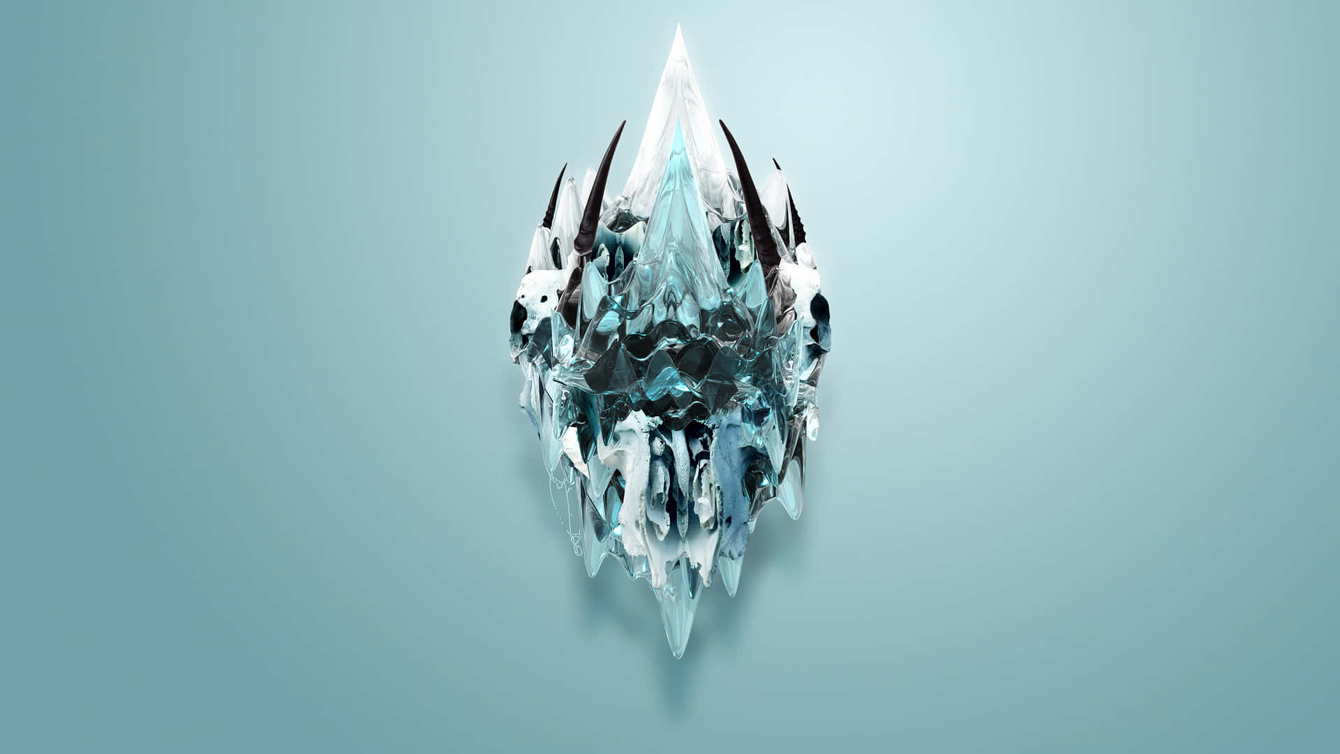 鋒利的結晶冰層，帶有鋸齒狀黑色尖刺，在藍色漸變背景上。
