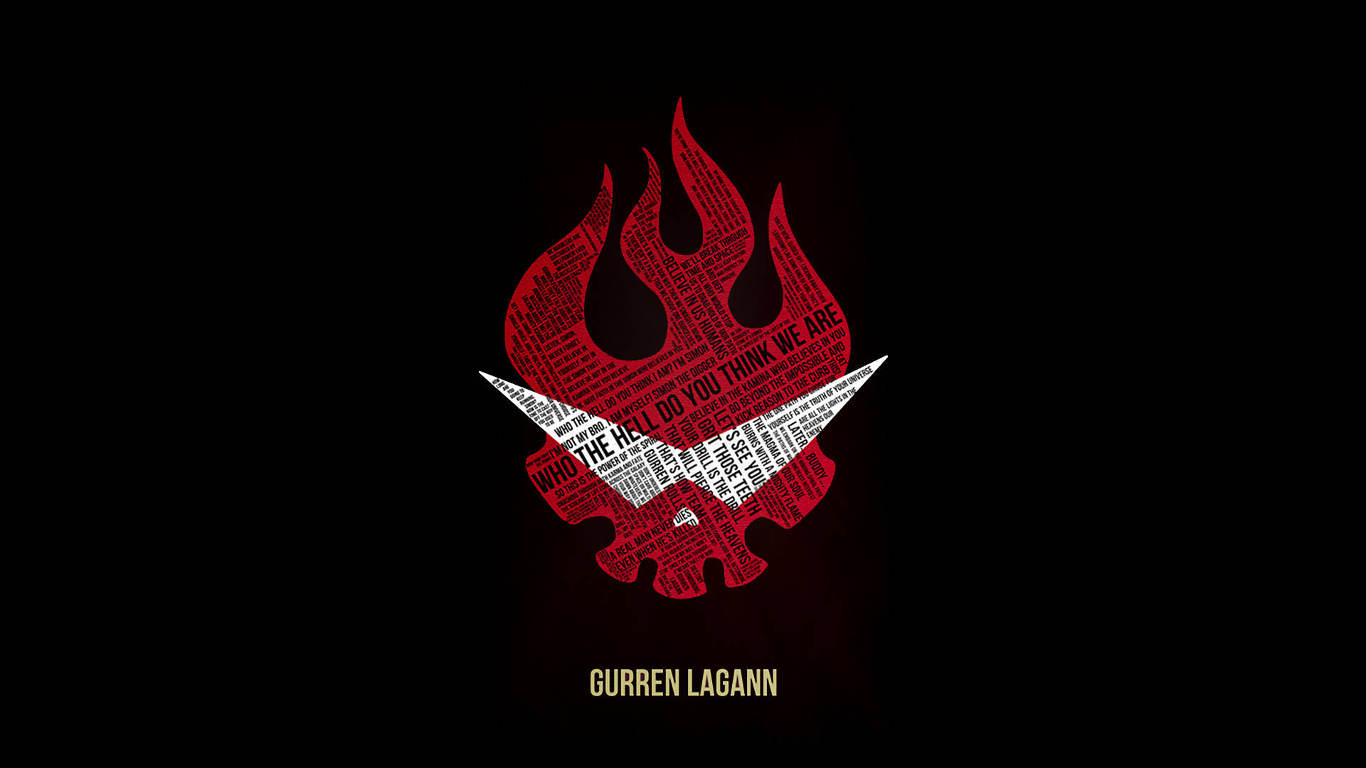 由文字組成的紅色火焰和劍標誌，下方寫有 GURREN LAGANN。