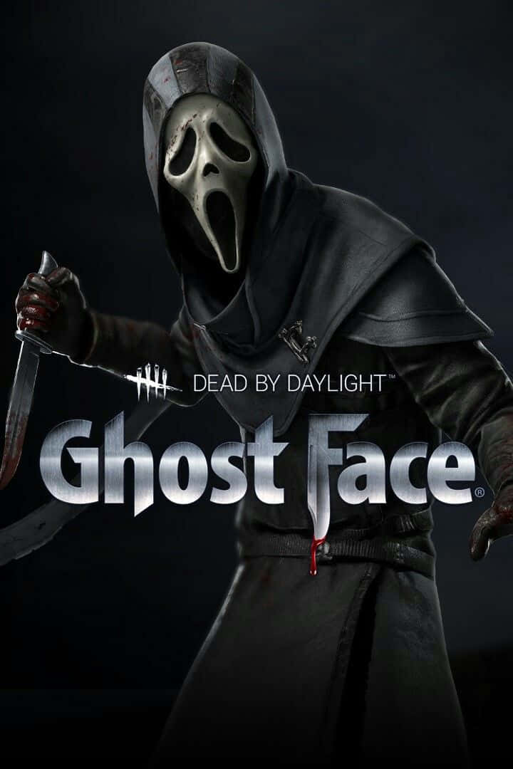 Ghost Face恐怖角色在黑暗環境中手持血淋淋的刀。