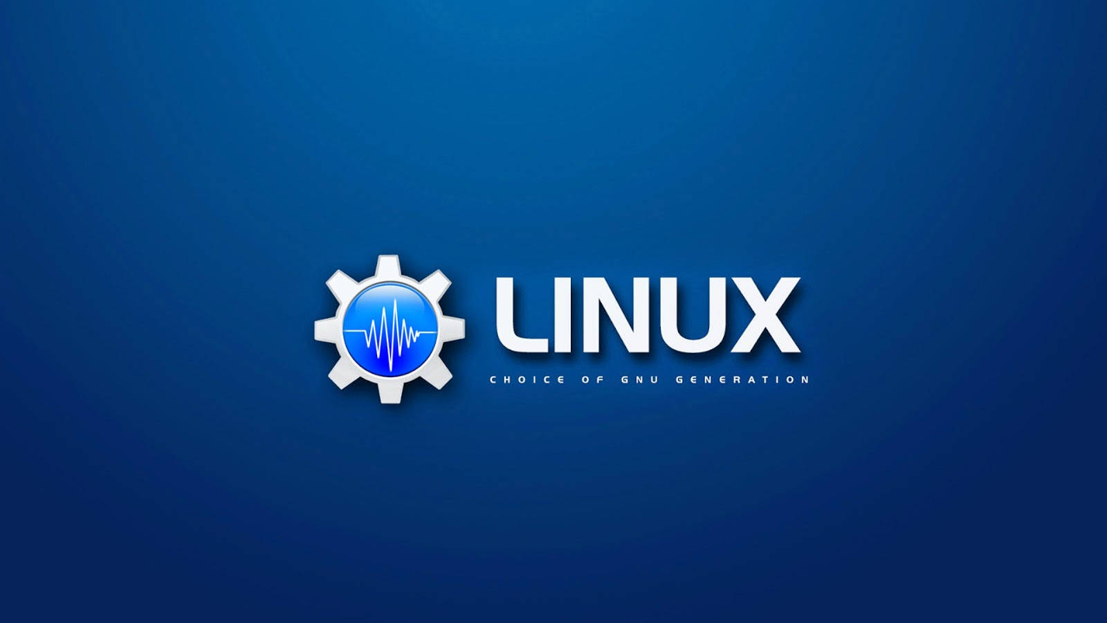 Linux標誌，帶有齒輪和波形，位於藍色漸變背景上