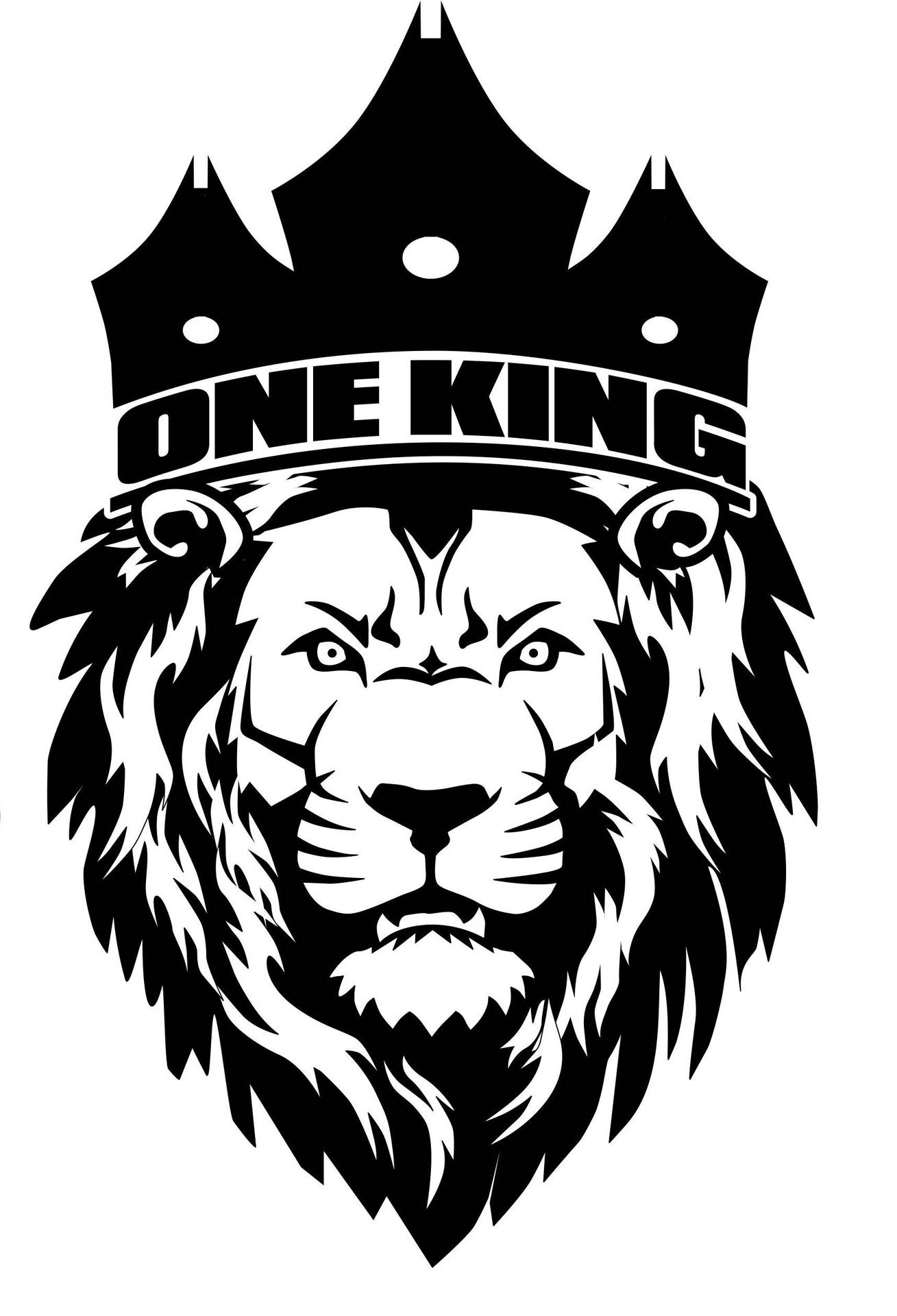 戴皇冠的獅子，附有文字 one king，以大膽黑白圖案呈現。