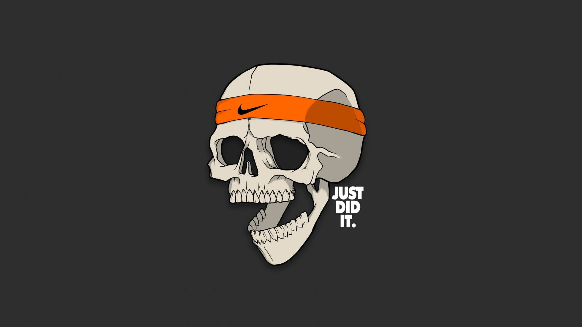 骷髏頭戴著橙色Nike頭帶，旁邊有「JUST DID IT」文字。