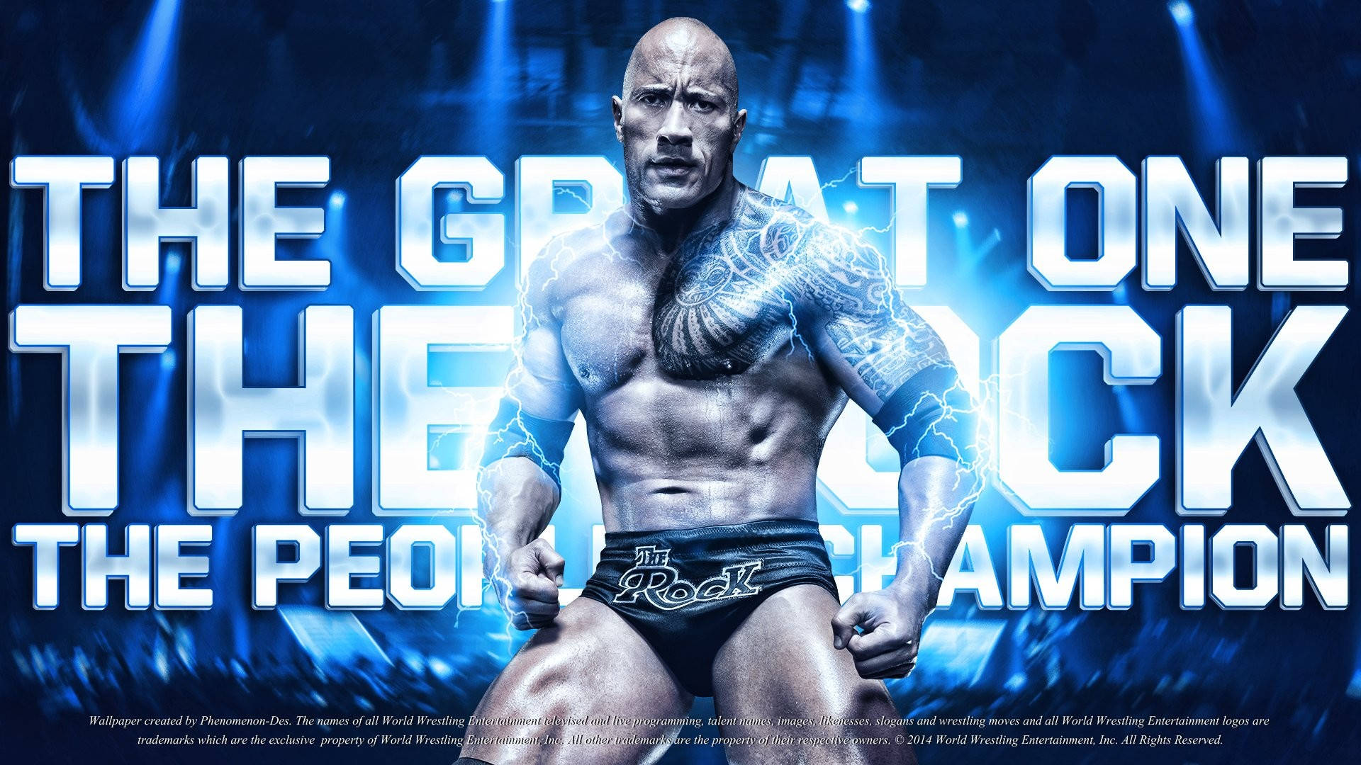 The Rock 身穿摔角裝備，背後有電擊效果和粗體文字。