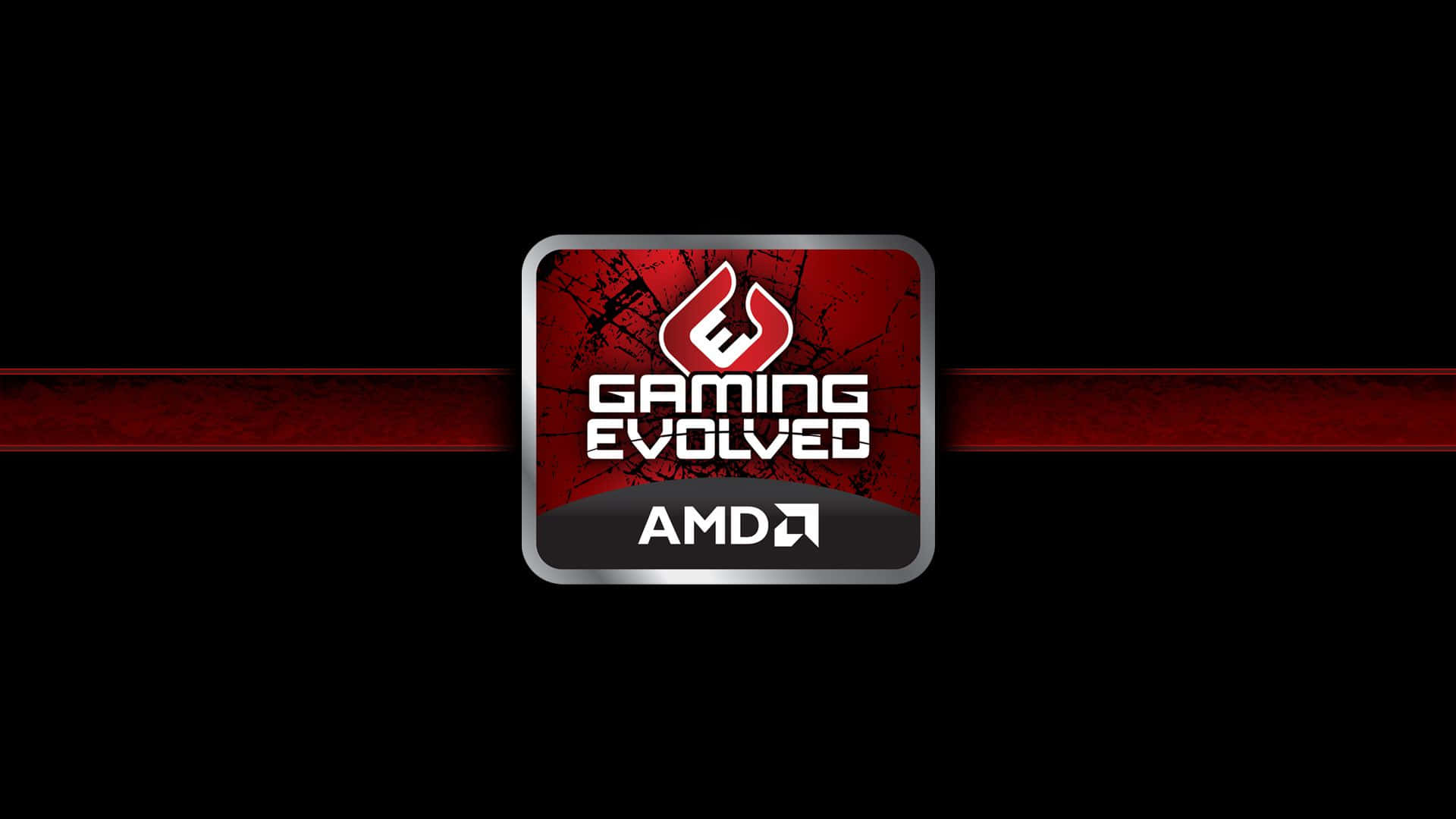 AMD Gaming Evolved 標誌在黑色背景上帶有紅色條紋