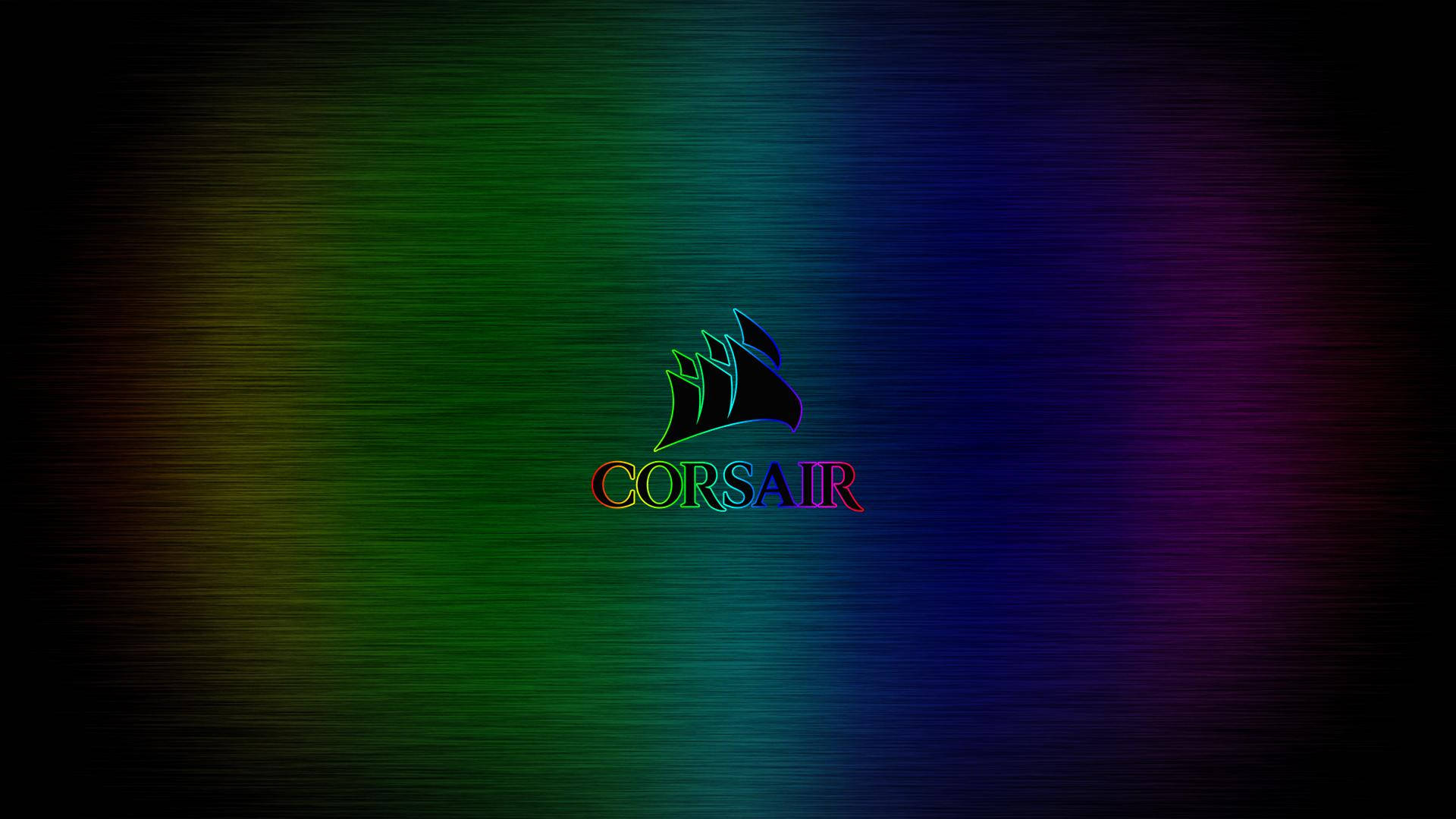 Corsair 標誌在拉絲金屬漸變背景上帶有彩虹輪廓