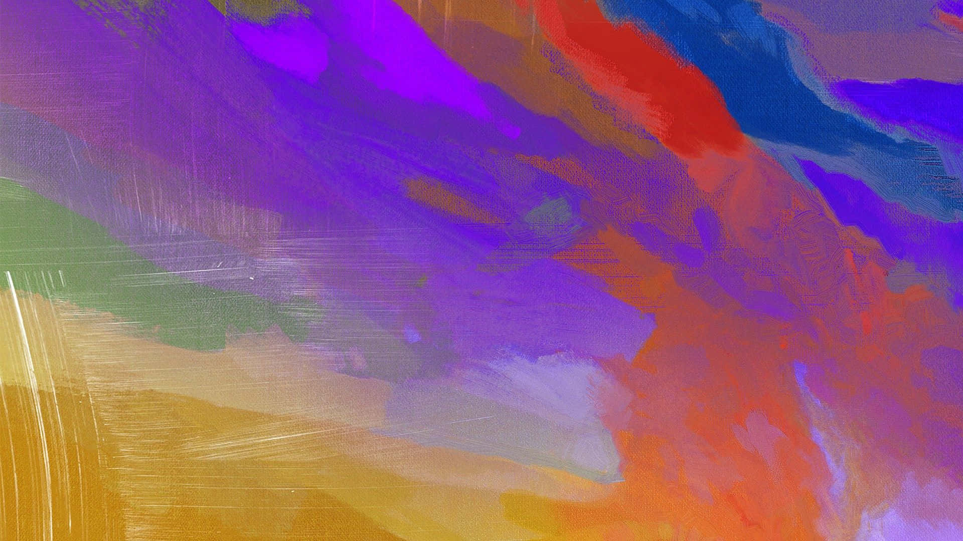 大膽的抽象畫，帶有紫色、紅色、橙色和黃色的旋轉筆觸。