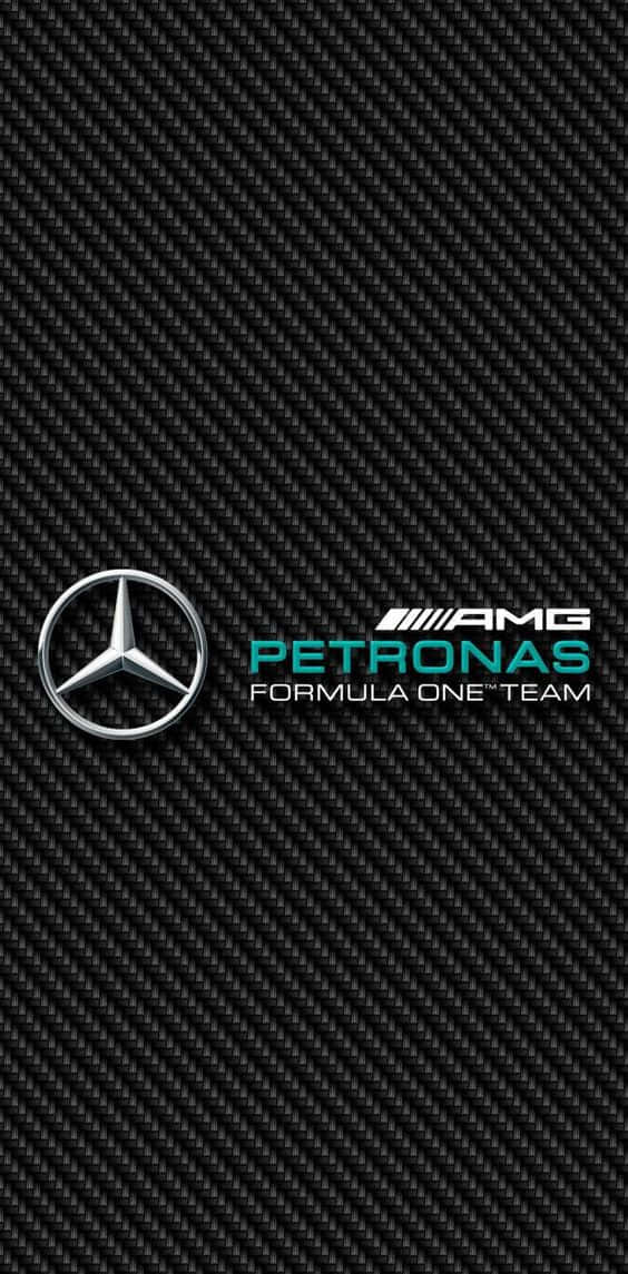 體驗 Pixel 3 Grid Autosport 的賽車衝刺 壁紙 — Mercedes AMG Petronas Formula One 車隊標誌在帶有紋理的黑色碳纖維背景上閃耀。