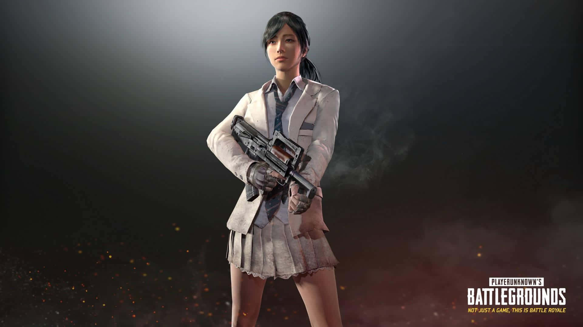 身穿校服的女兵在煙霧瀰漫的黑暗環境中手持步槍。