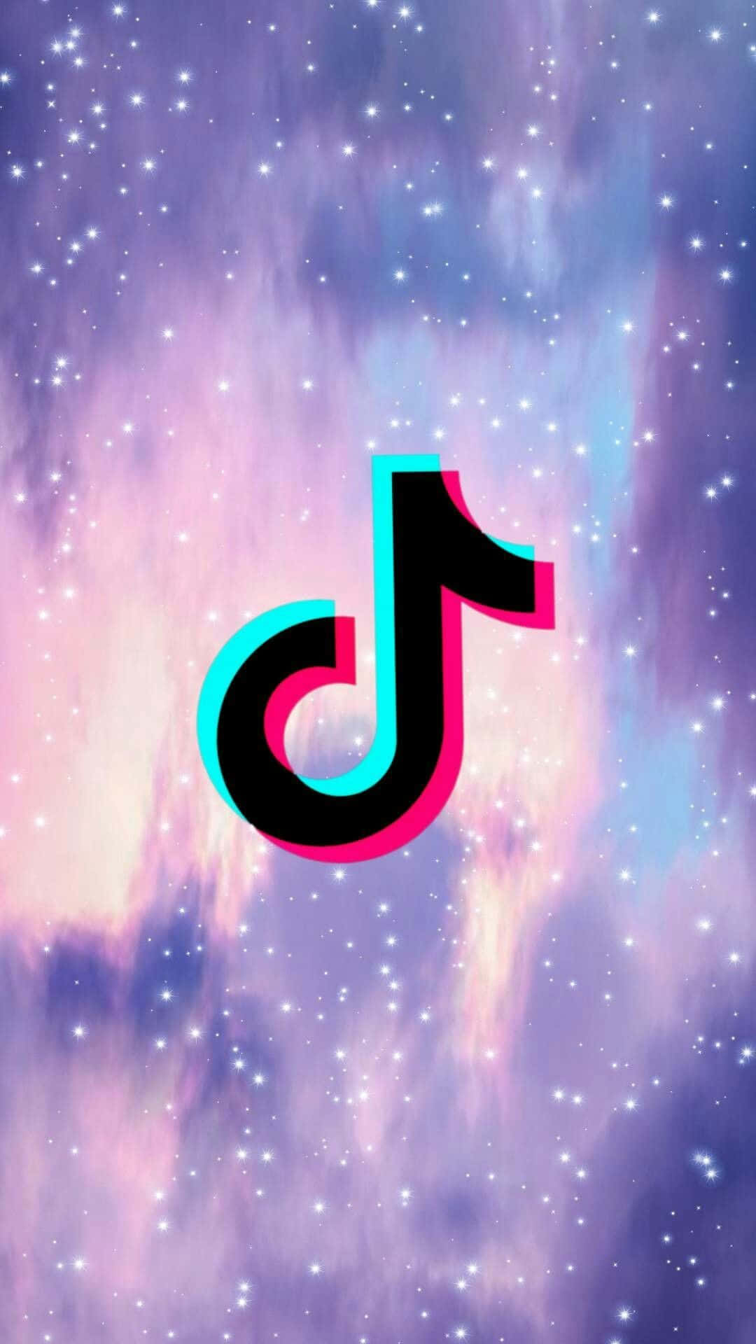 帶有故障效果的TikTok標誌在星空宇宙背景上。