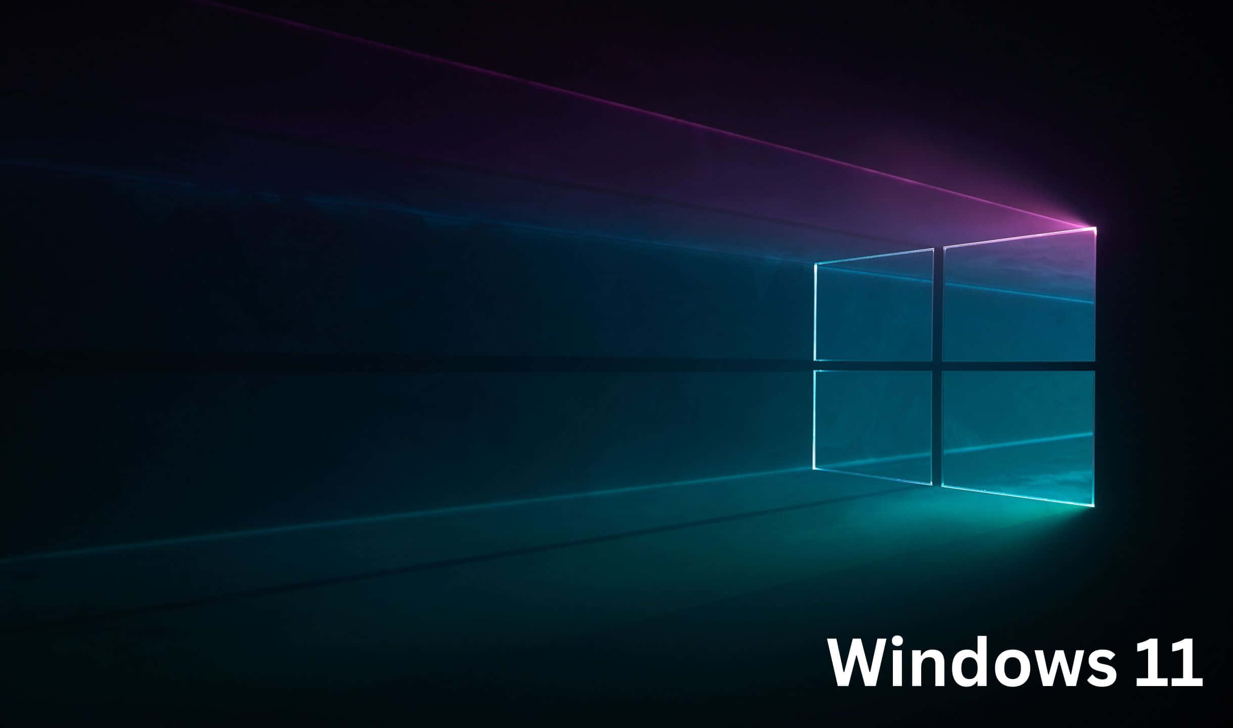 Windows 11 標誌在黑暗的數位環境中發出霓虹光芒。